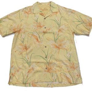 L / Tommy Bahama Men's Light Yellow Floral Shirt silk